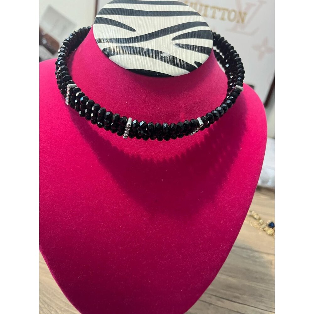 Ali KhanBeaded Black Crystal Choker Necklace With Silver Accents NWT